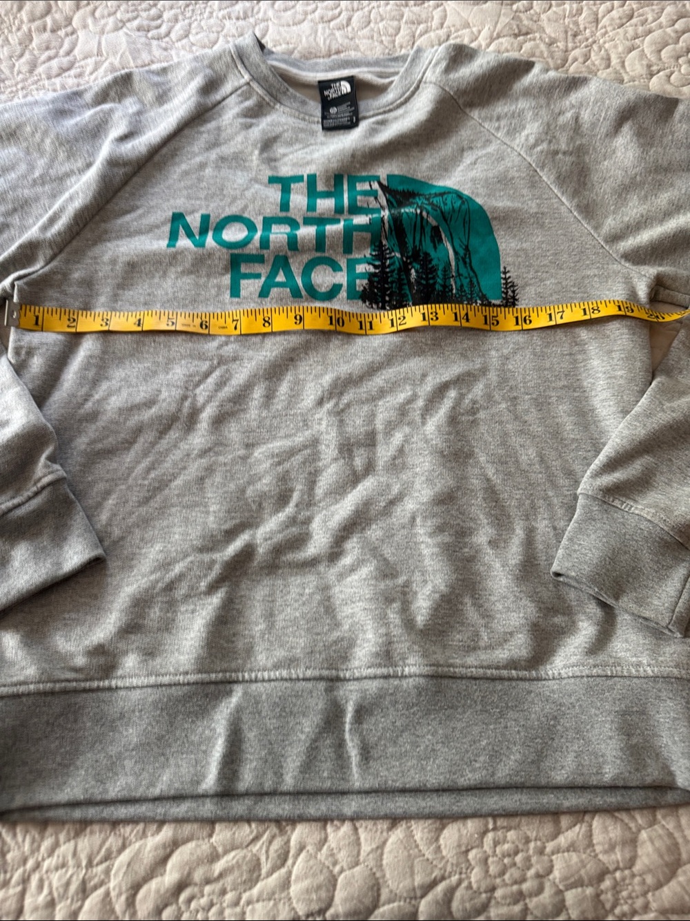 The North Face Heather Gray Crewneck Sweatshirt with Teal Logo - Picture 3 of 3